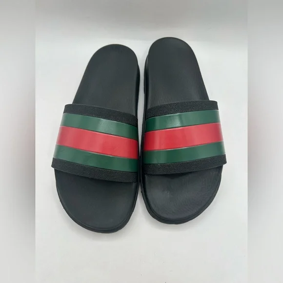 GUCCI AUTHENTIC Web Trek Lug Sole Slides Sandals Green Red Back Men’s 11 429469 - Picture 7 of 14